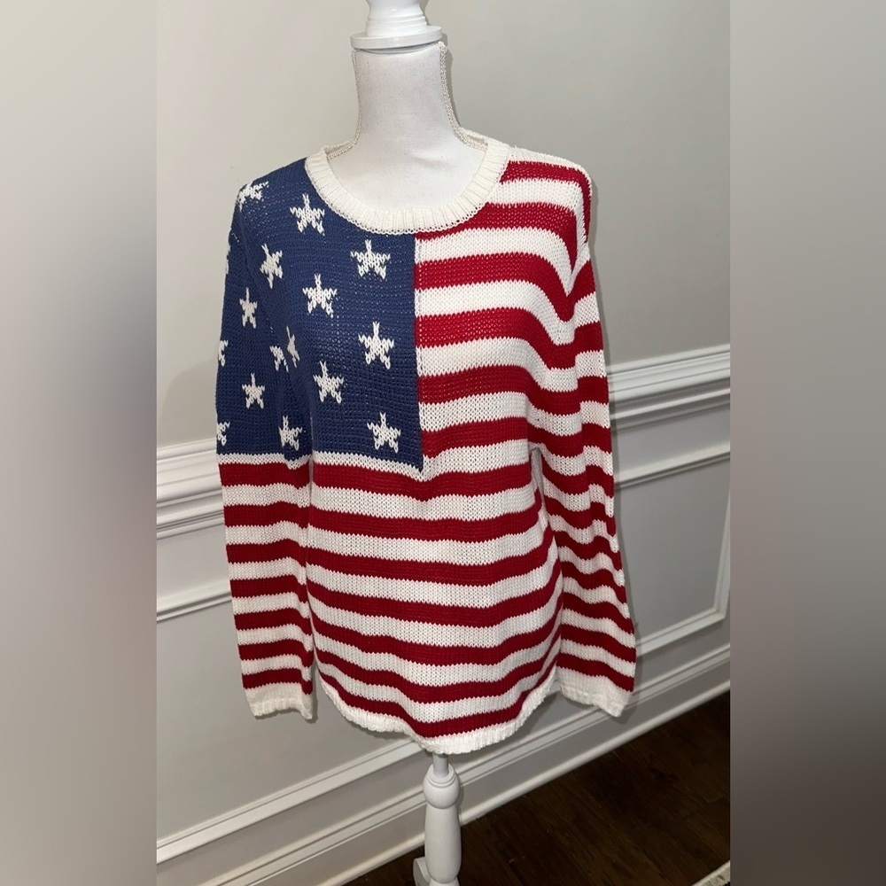 Grayson Threads American Flag 🇺🇸 Americana Knit Cotton Blend Sweater Sz S - Picture 2 of 9